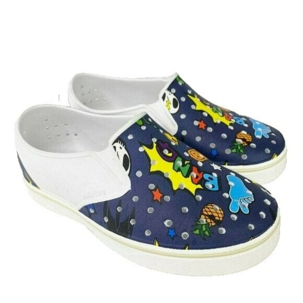 Native Shoes Kids Child Size 13 Miles Navy Blue Cartoon Print Slip On Rubber New